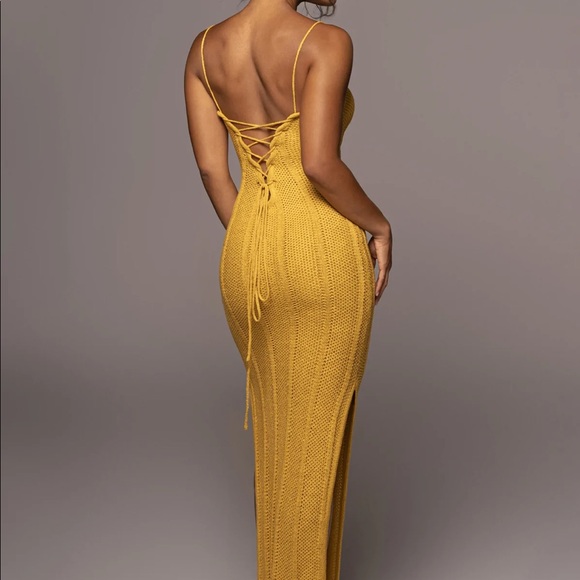 JLUXLABEL Dresses & Skirts - Jlux label mustard yellow crochet maxi dress with tie back
